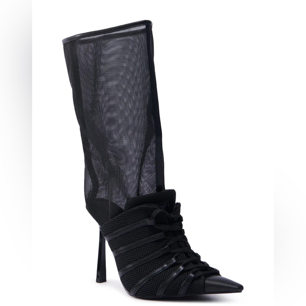 AZALEA WANG Black Sheer Mesh Stiletto Boots - Picture 3 of 4